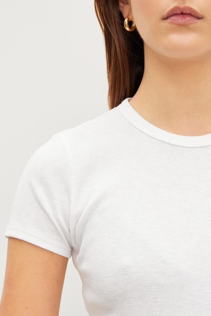 Velvet Brenny Cotton Slub Round Neck T-Shirt- White - Styleartist