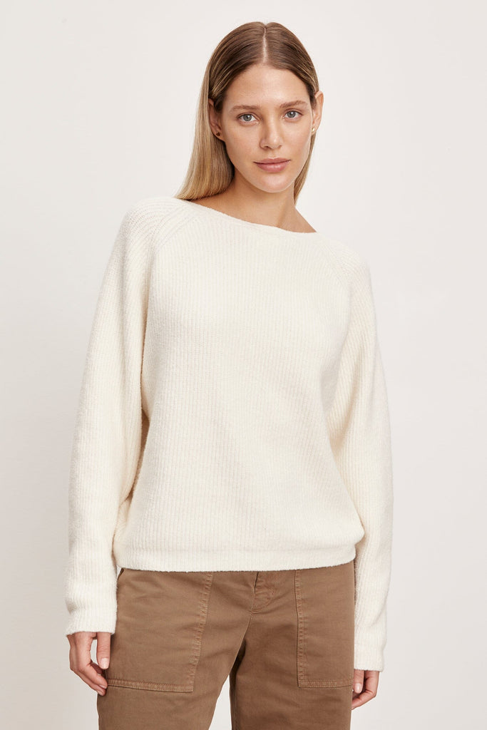 Velvet Caitlyn Boucle Twist Sweater- Milk - Styleartist