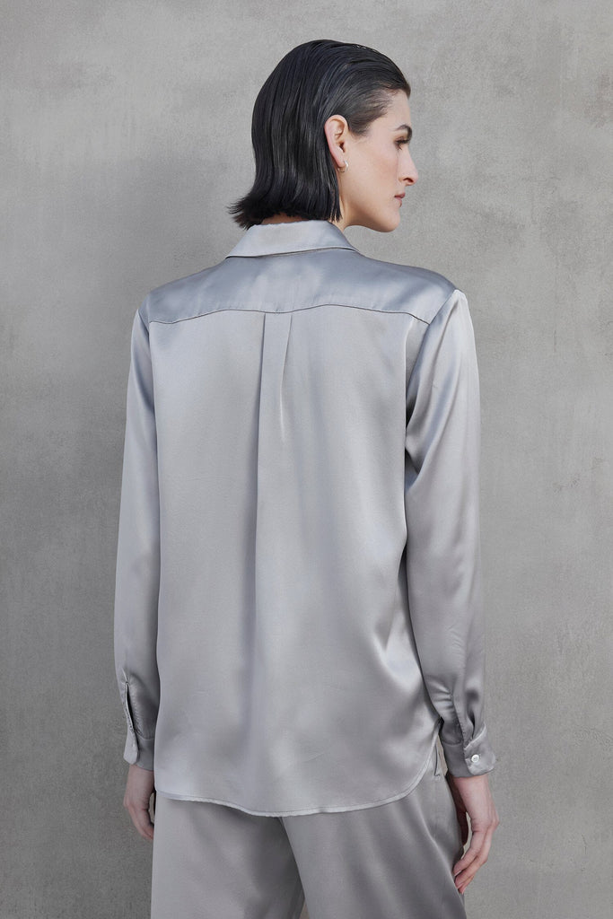 Velvet Calabasas Silk Charmeuse Blouse- Platinum - Styleartist