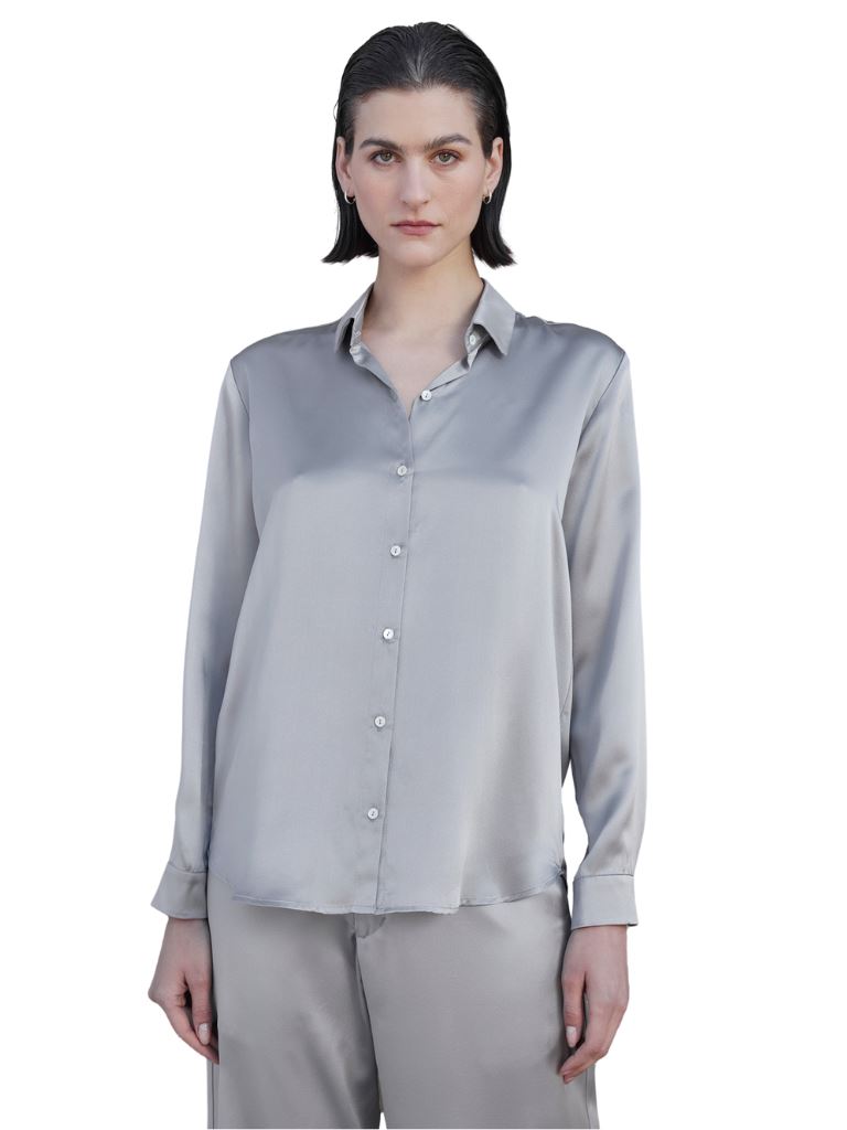 Velvet Calabasas Silk Charmeuse Blouse- Platinum - Styleartist