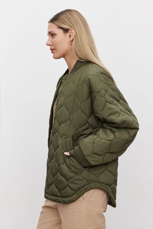 Velvet Carie Quilted Jacket - Army Green - Styleartist