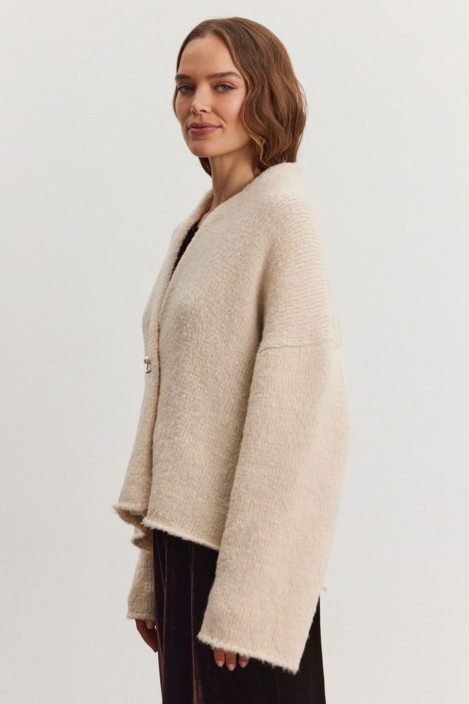 Velvet Chanson Brushed Knit Cardigan - Beige - Styleartist