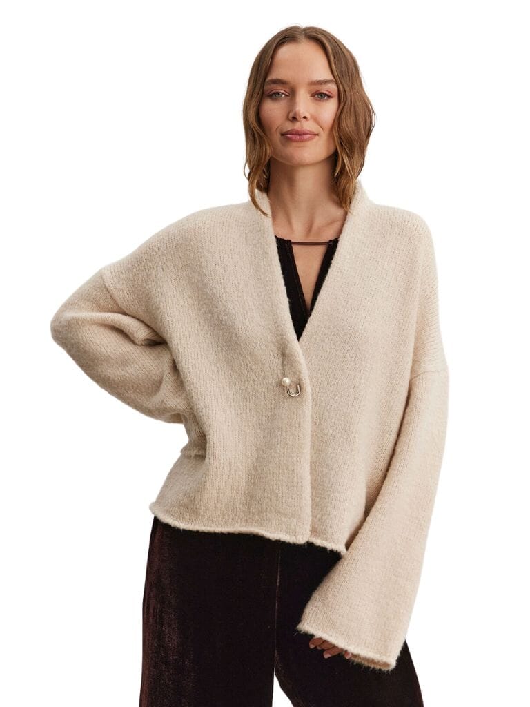 Velvet Chanson Brushed Knit Cardigan - Beige - Styleartist