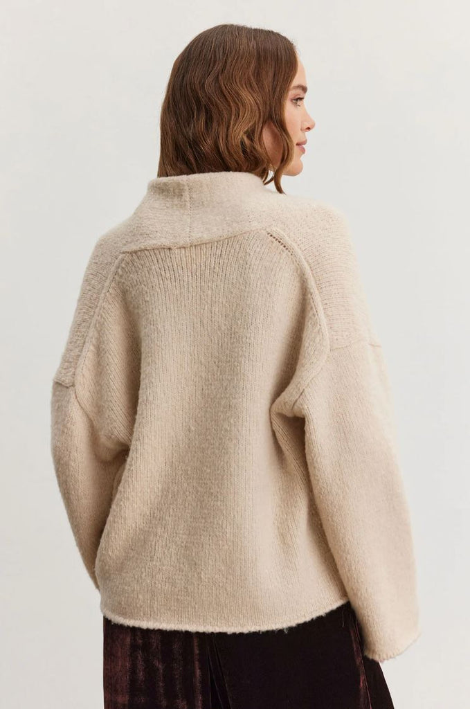 Velvet Chanson Brushed Knit Cardigan - Beige - Styleartist