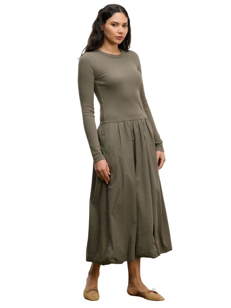 Velvet Dolce Rib Poplin Mix Bubble Hem Dress- Bullfrog - Styleartist