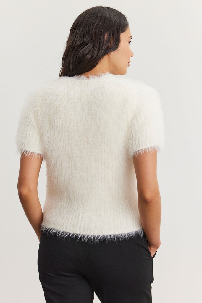 Velvet Eila Novelty Feather Yarn Short Sleeve Sweater - Milk