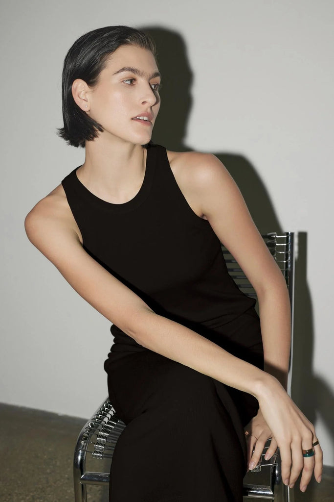 Velvet Griffith Modal Ribbed Midi Dress - Black - Styleartist