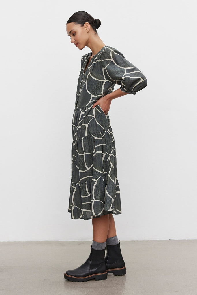 Velvet Johanna Printed Silk Cotton Voile Midi Dress- Airbrush - Styleartist