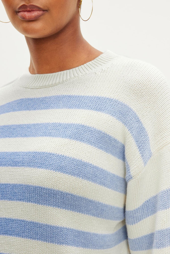 Velvet Lex Cotton Cashmere Long Sleeve Sweater- Milk/Blue - Styleartist