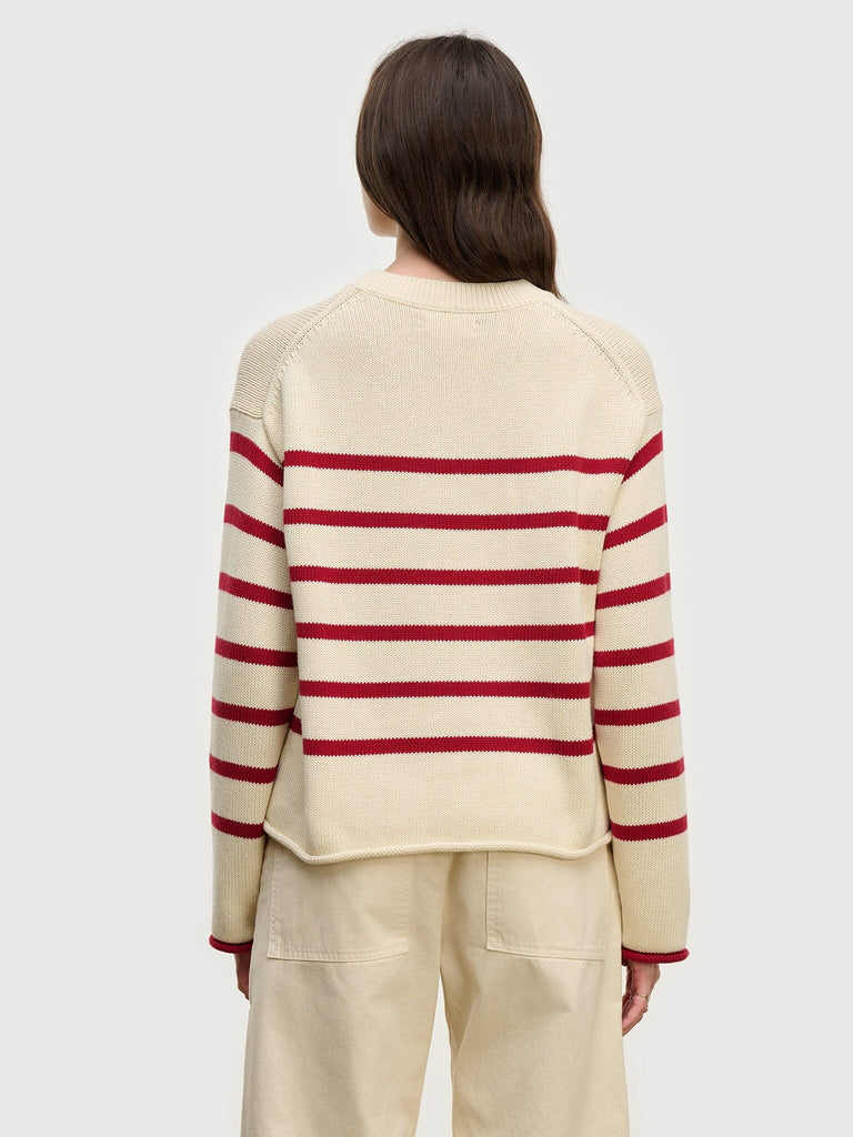 Velvet Lucia Cotton Cashmere Striped Crewneck Sweater- Cream Shiraz - Styleartist