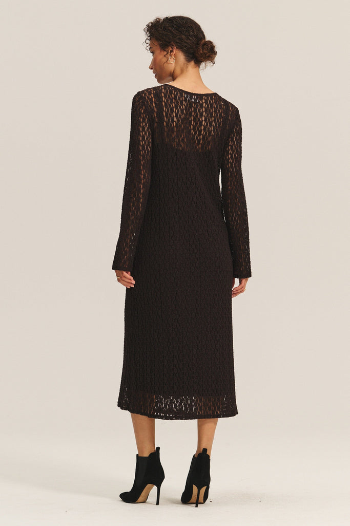 Velvet Tabitha Stretch Lace Long Sleeve Dress- Chocolate - Styleartist