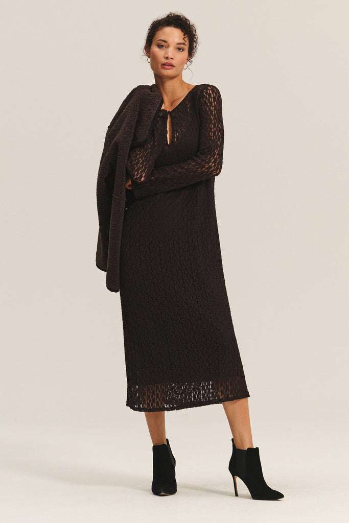 Velvet Tabitha Stretch Lace Long Sleeve Dress- Chocolate - Styleartist
