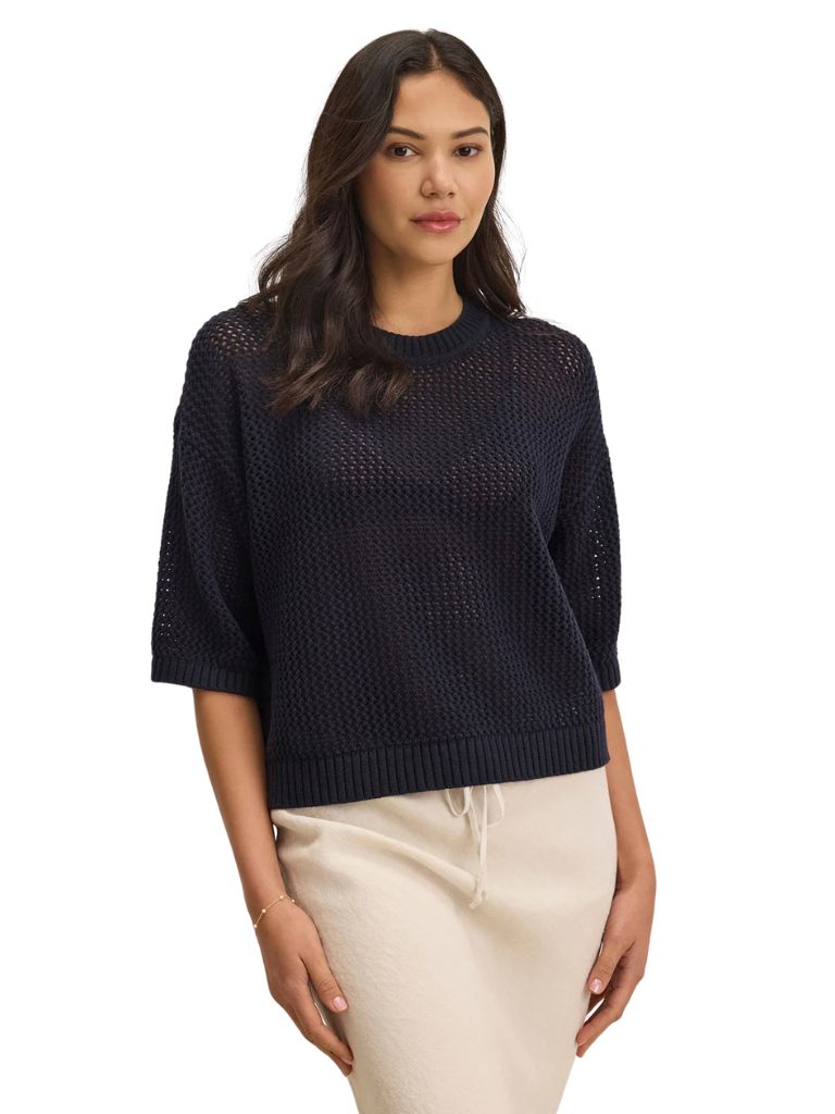 Velvet Vienna Cotton Cashmere Mesh Sweater- Navy - Styleartist