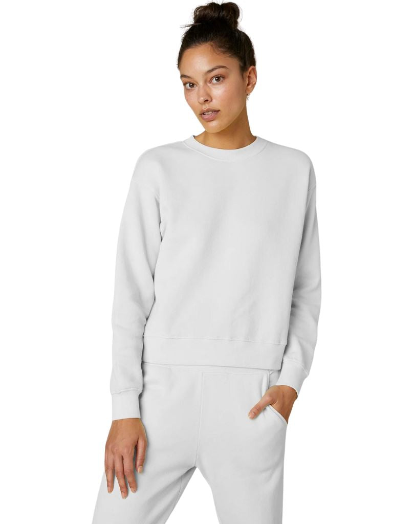 Velvet Ynez Organic Fleece Pullover Sweatshirt- White - Styleartist