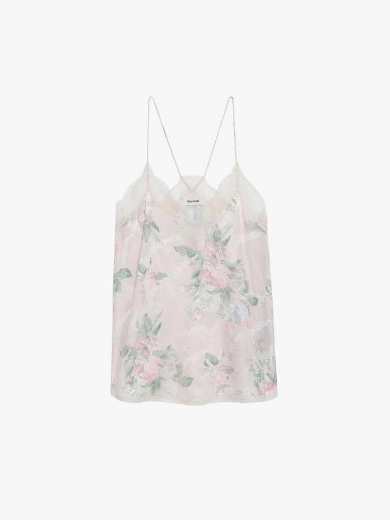Zadig & Voltaire Christy Floral Jacquard Faded Chains Silk Camisole- Mastic - Styleartist