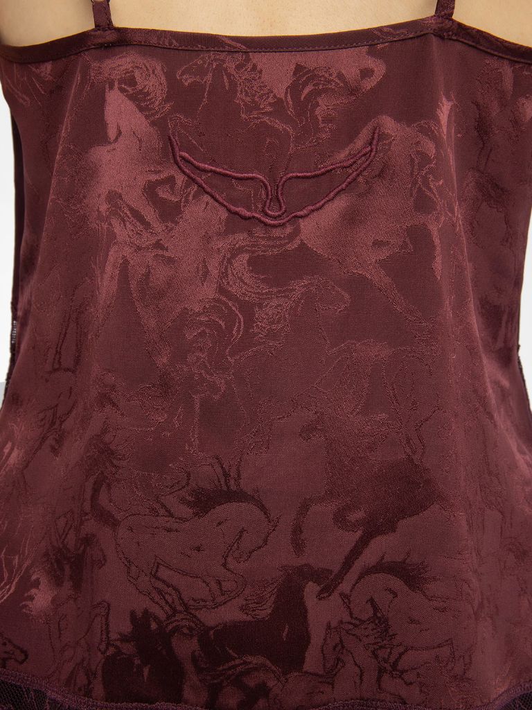 Zadig & Voltaire Cishi Hores Jacquard Silk Camisole- Burgundy - Styleartist