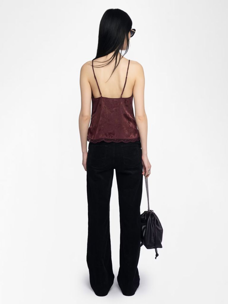 Zadig & Voltaire Cishi Hores Jacquard Silk Camisole- Burgundy - Styleartist