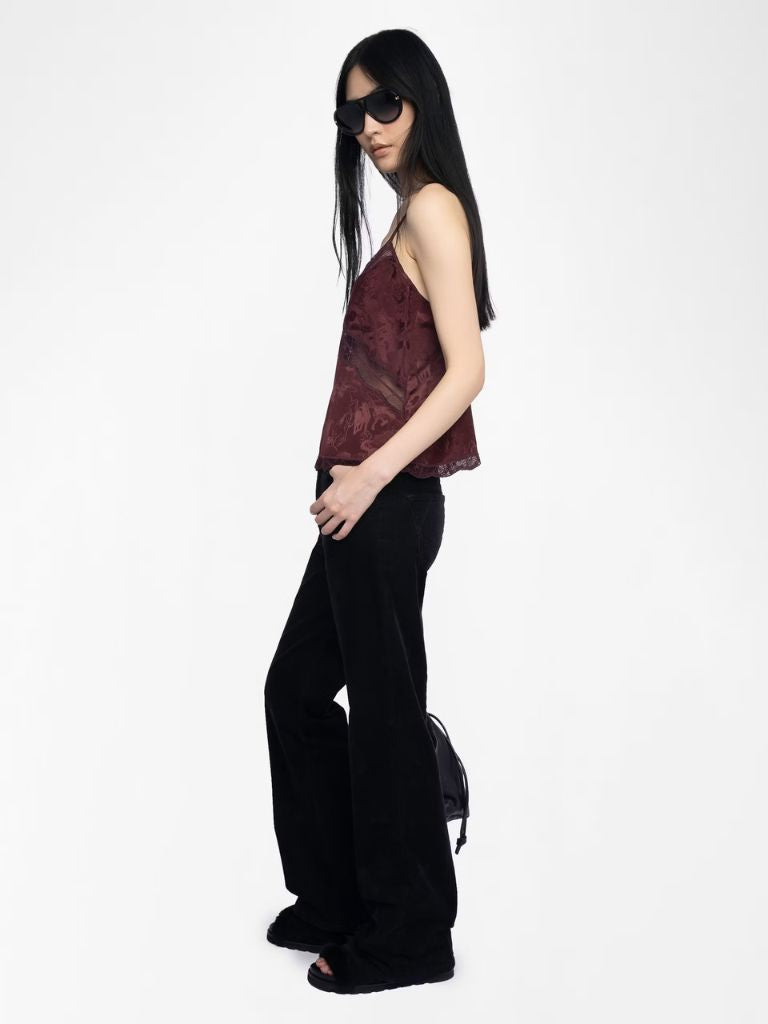 Zadig & Voltaire Cishi Hores Jacquard Silk Camisole- Burgundy - Styleartist