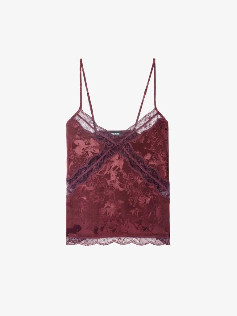 Zadig & Voltaire Cishi Hores Jacquard Silk Camisole- Burgundy - Styleartist