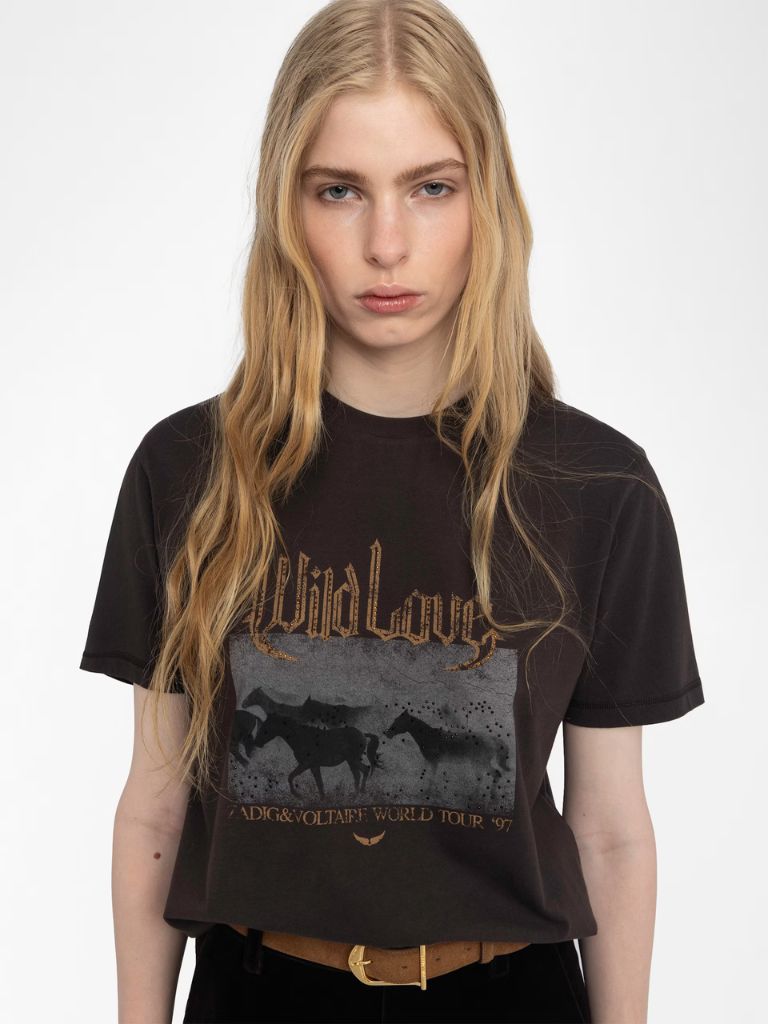 Zadig & Voltaire Edwin Cotton T-Shirt With Photo Print- Brown - Styleartist