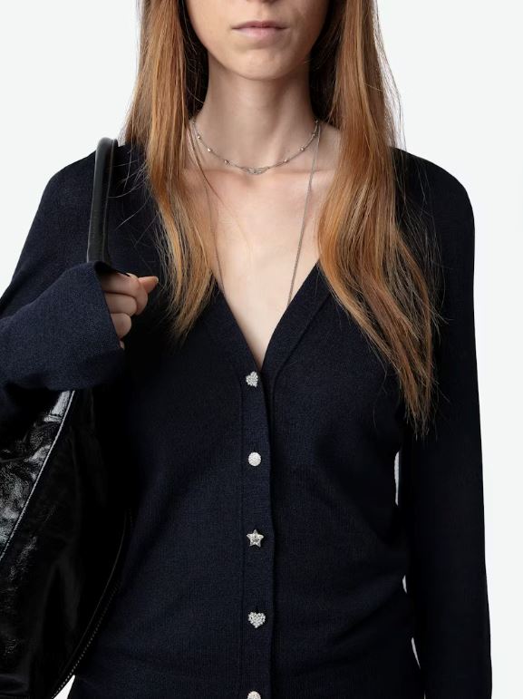 Zadig & Voltaire Jemma Merino Wool Cardigan - Encre Navy Blue - Styleartist