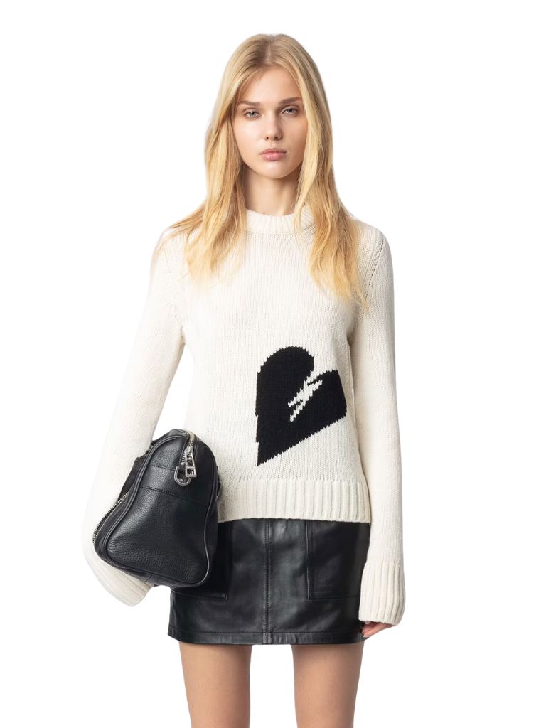 Zadig & Voltaire Malty Merino Sweater with Heart Design- Ecru - Styleartist