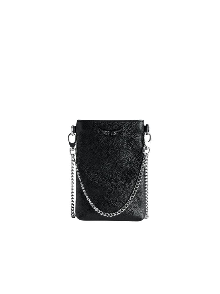 Zadig & Voltaire Rock Phone Pouch Grained Leather- Black - Styleartist