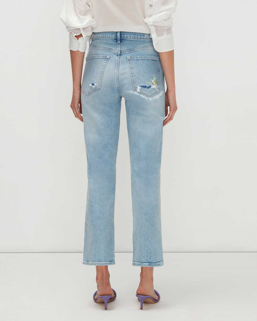 7 For All Mankind Beauty Denim High Waist Cropped Straight Leg Jean With Embroidery - Floral - Styleartist
