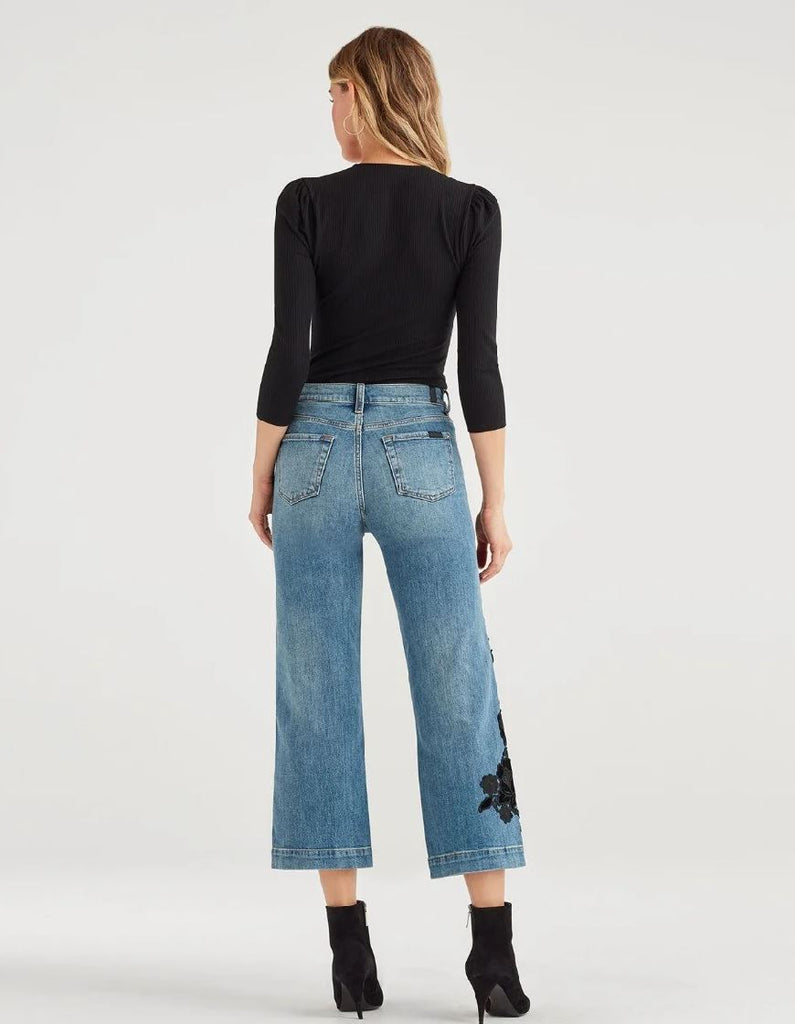 7 for all Mankind Cropped Alexa with Couture Floral Applique - Styleartist