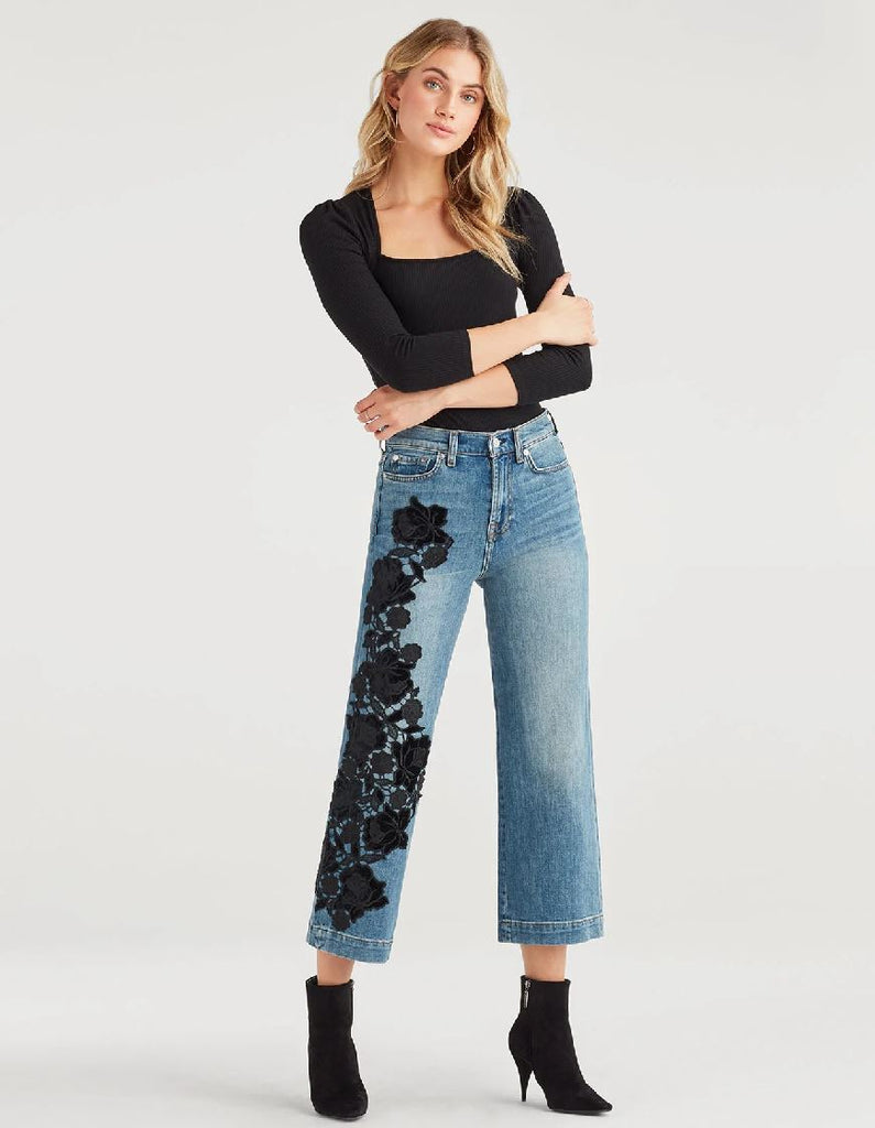 7 for all Mankind Cropped Alexa with Couture Floral Applique - Styleartist