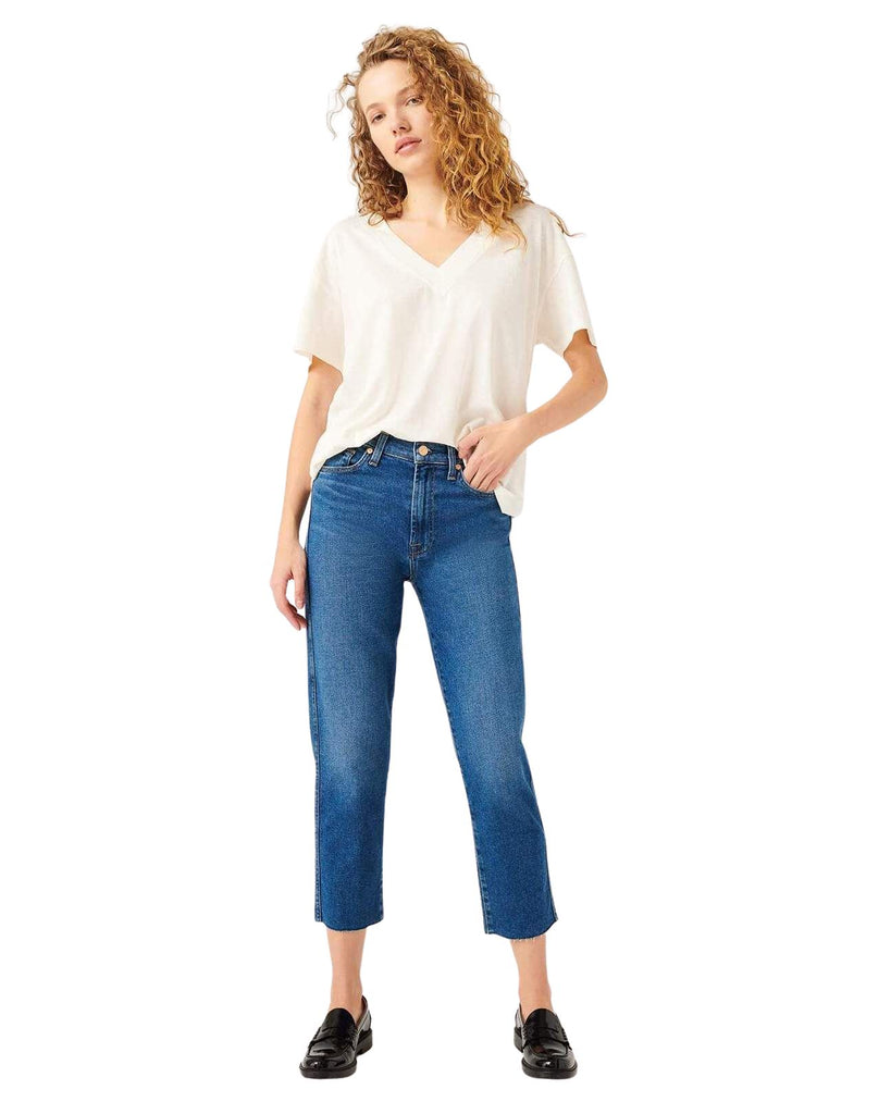 7 For All Mankind Luxe Vintage High Waisted Crop Straight Leg Jean- Lady Blue - Styleartist