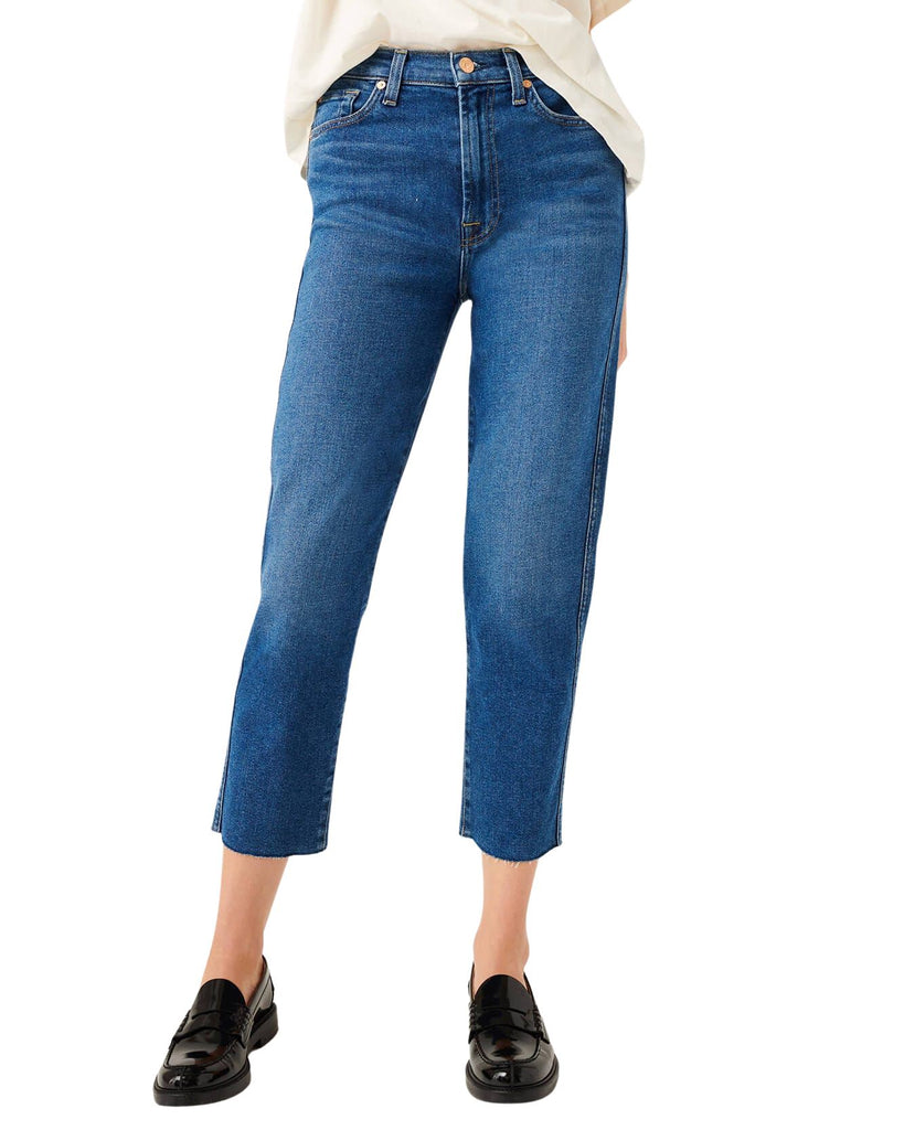 7 For All Mankind Luxe Vintage High Waisted Crop Straight Leg Jean- Lady Blue - Styleartist