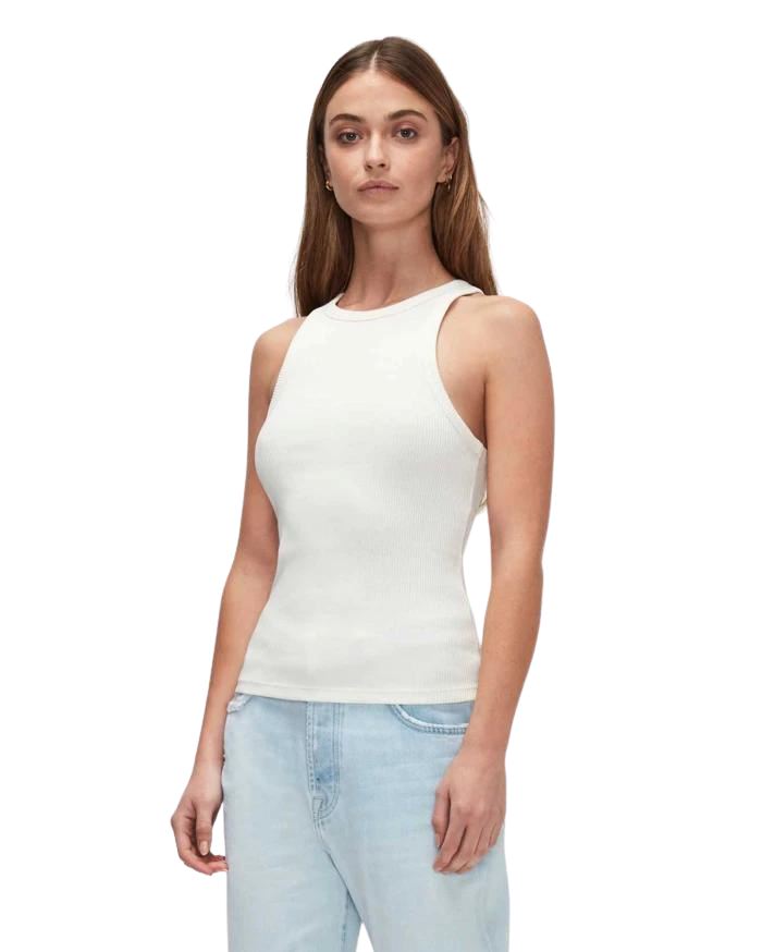 7 For All Mankind Racerback Ribbed Tank- Ivory - Styleartist