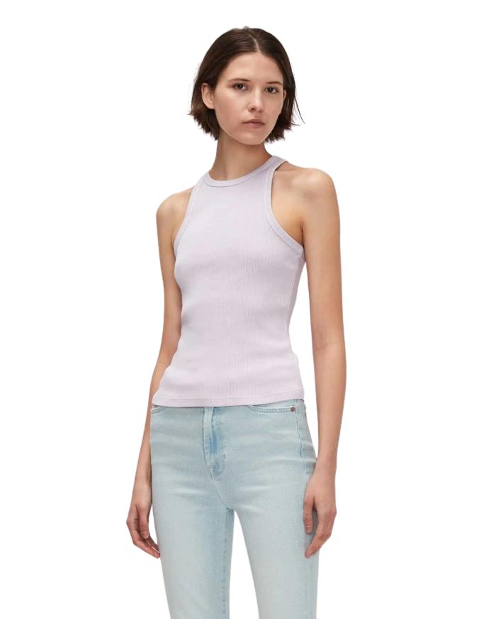 7 For All Mankind Racerback Ribbed Tank- Light Lilac - Styleartist