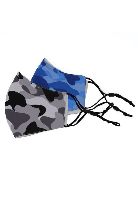 Adult Everyday Camo Mask 2 Pack - Grey Camo, Blue Camo - Styleartist
