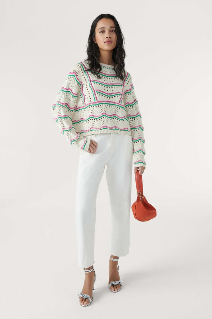 Ba&sh Hicham Striped Cotton Sweater - Ecru - Styleartist