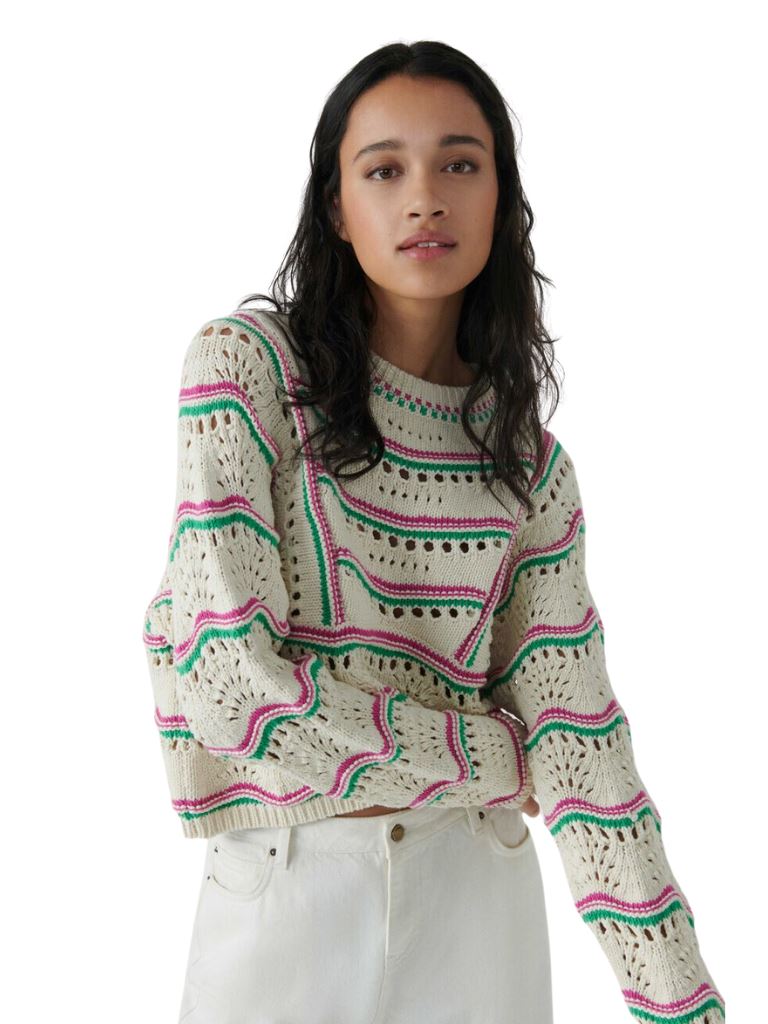 Ba&sh Hicham Striped Cotton Sweater - Ecru - Styleartist