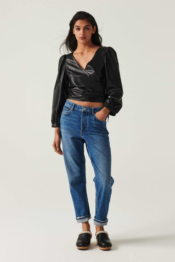 Ba&sh Houston Leather Wrap Top - Black - Styleartist