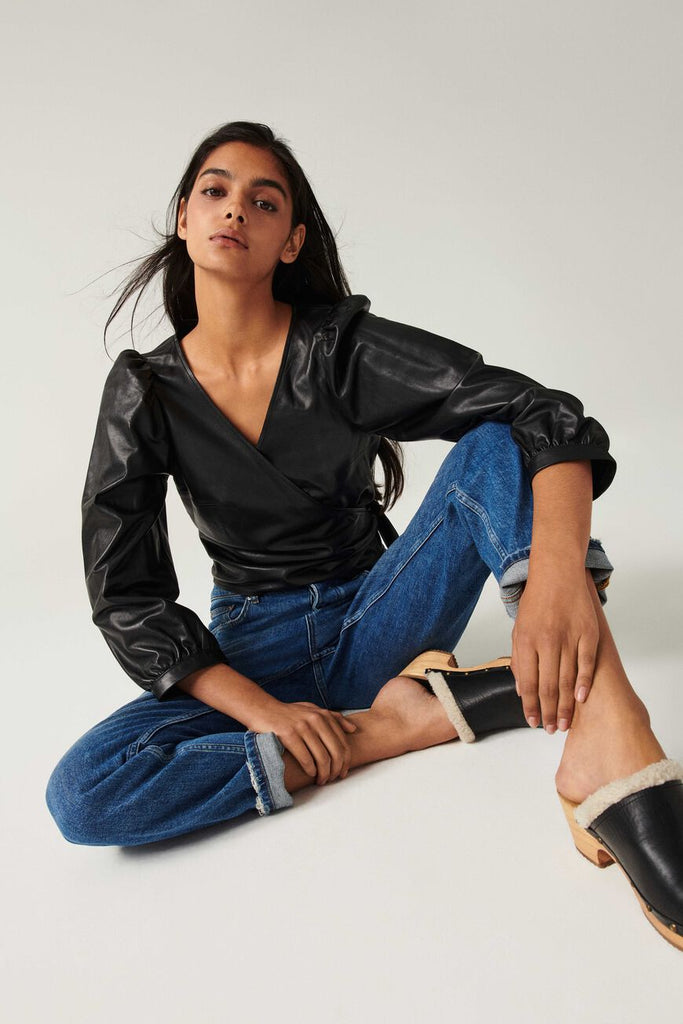 Ba&sh Houston Leather Wrap Top - Black - Styleartist