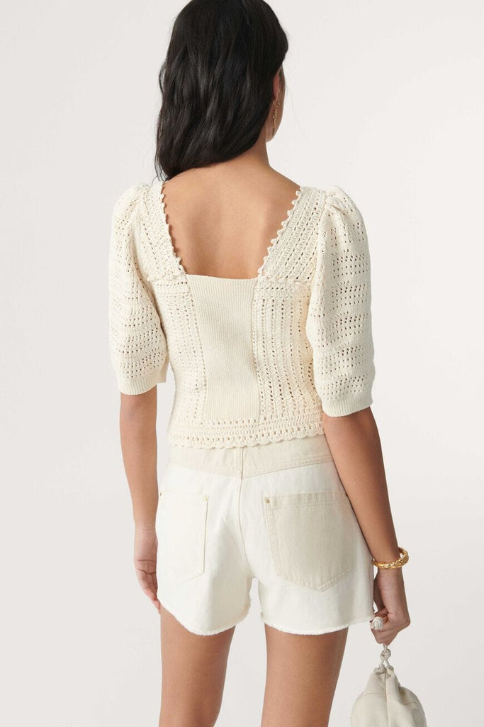 Ba&sh Kamil Short-Sleeve Crochet Sweater - Ecru - Styleartist