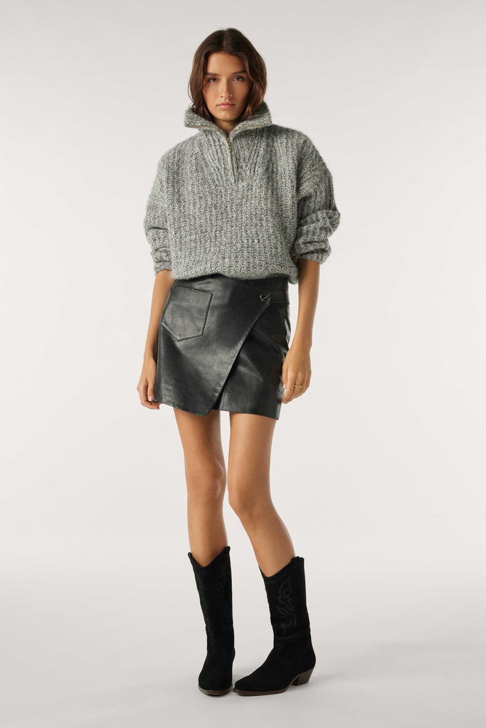 Ba&sh Mael Wrap Leather Mini Skirt- Black - Styleartist
