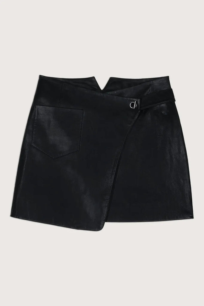 Ba&sh Mael Wrap Leather Mini Skirt- Black - Styleartist