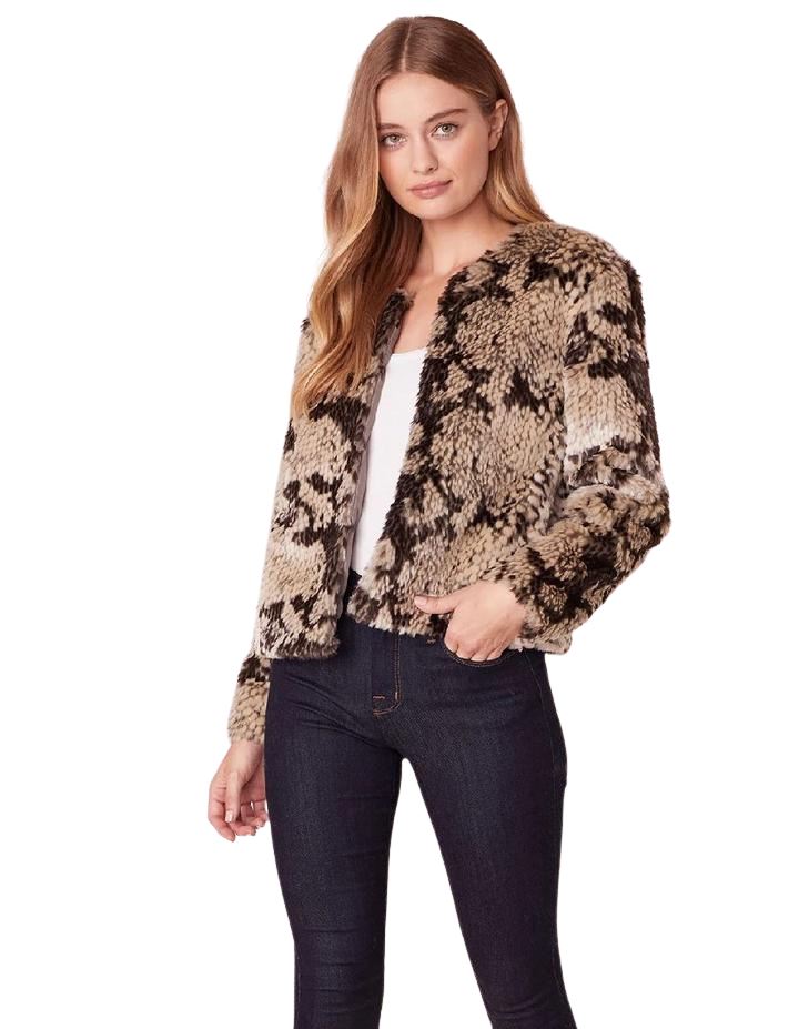 BB Dakota Snake Out Faux Fur Bomber Jacket - Taupe - Styleartist