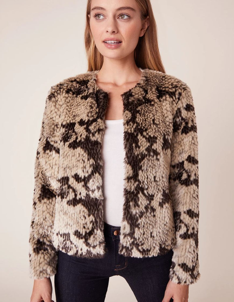 BB Dakota Snake Out Faux Fur Bomber Jacket - Taupe - Styleartist