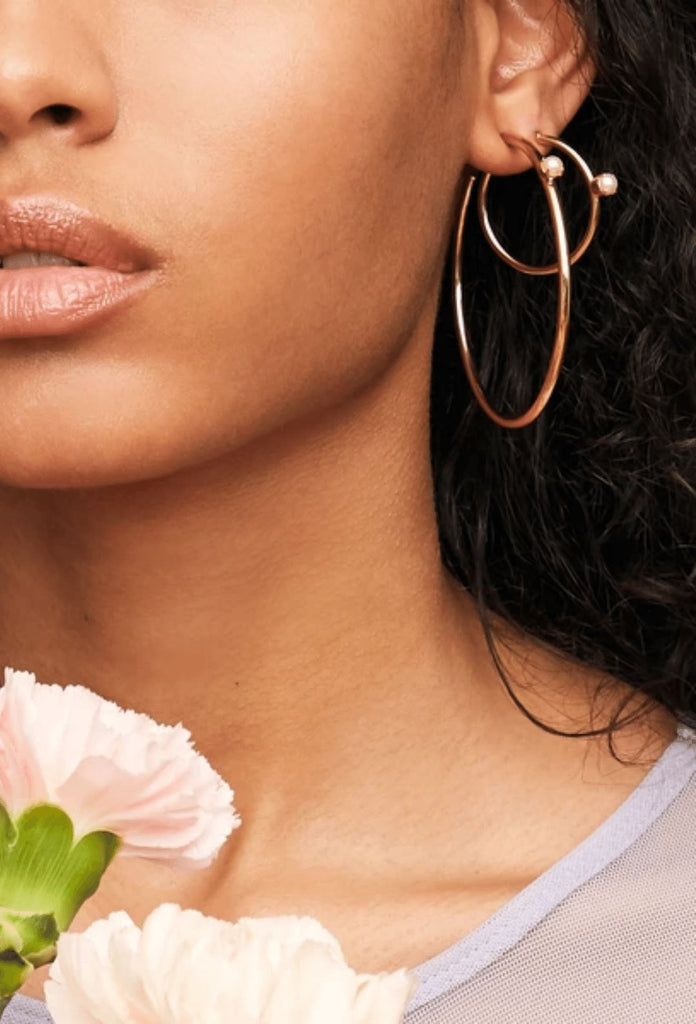 Biko Pearl Floret Hoop Earrings (Medium) - Gold - Styleartist