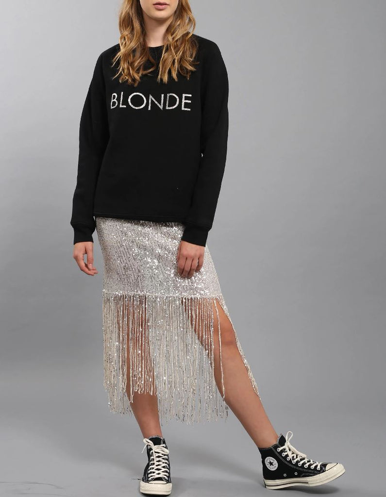 Blonde Silver Glitter Crew Neck Sweater - Black/Silver - Styleartist