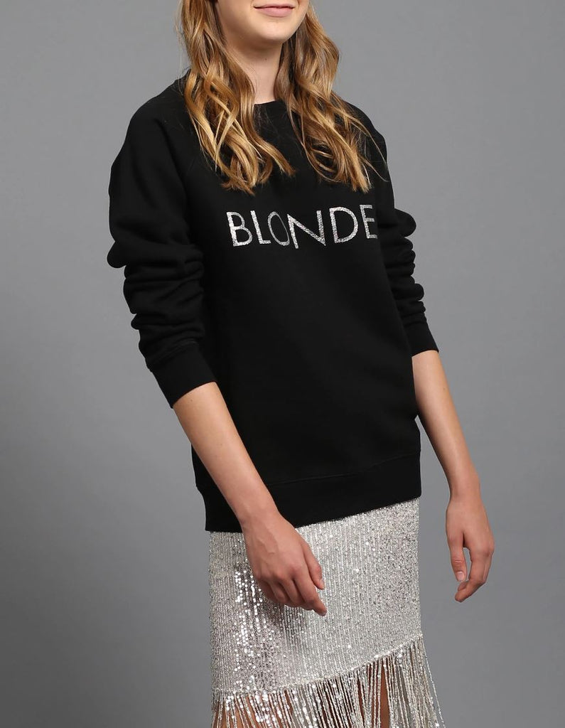 Blonde Silver Glitter Crew Neck Sweater - Black/Silver - Styleartist
