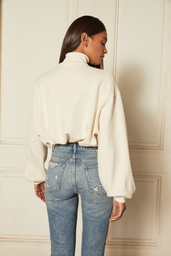 Boyish Jimmy Half-Zip Cropped Sweatshirt- Off White - Styleartist