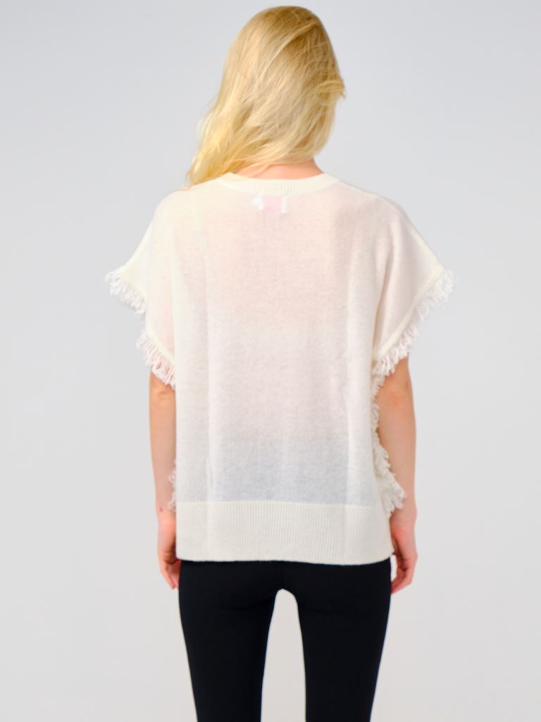 Brodie Fine Cashmere Dakota Fringe Sweater Vest- Organic White - Styleartist