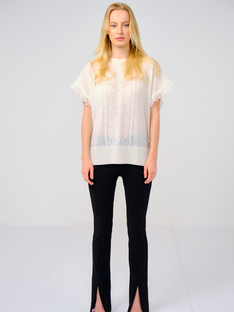 Brodie Fine Cashmere Dakota Fringe Sweater Vest- Organic White - Styleartist